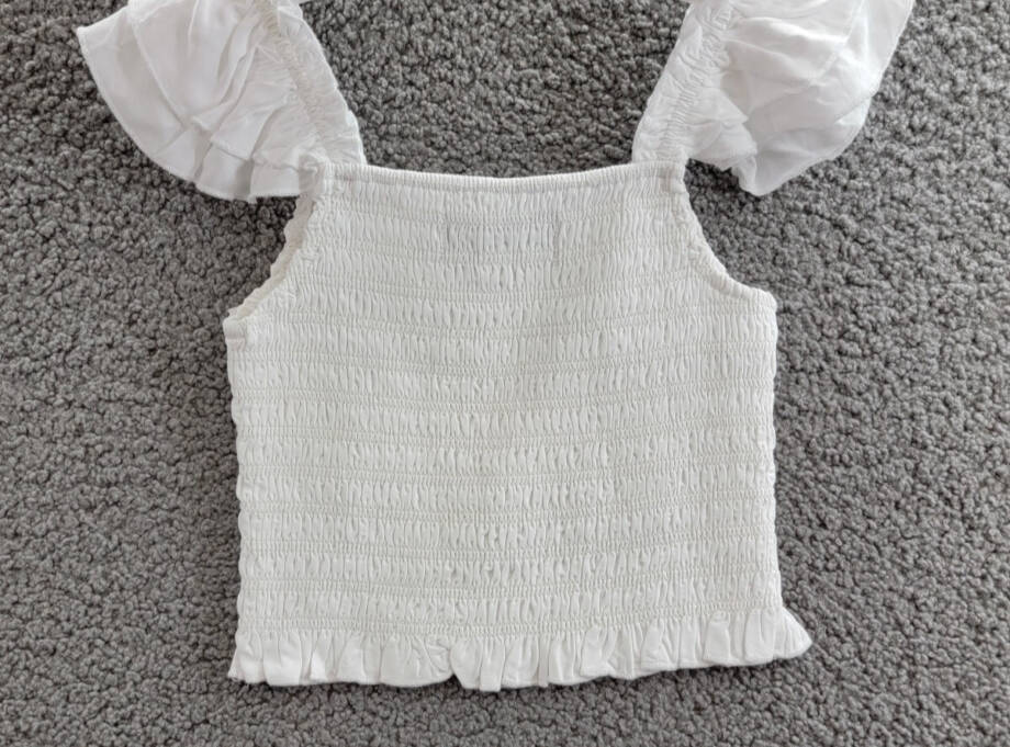 KatieJnyc Joanna Smocked Crop Top Girls L White Solid Square Neck Pullover S/S