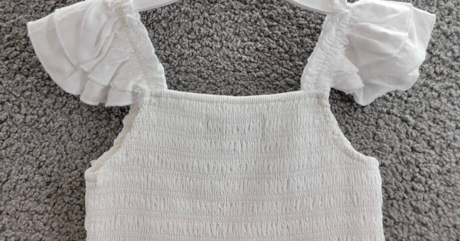 KatieJnyc Joanna Smocked Crop Top Girls L White Solid Square Neck Pullover S/S