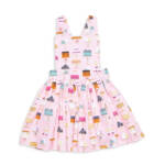 Worthy Threads Cakes Print Pinafore Dress Girl 6Y Pink Multi Sleeveless Pullover