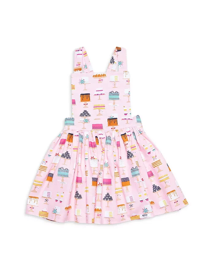 Worthy Threads Cakes Print Pinafore Dress Girl 6Y Pink Multi Sleeveless Pullover