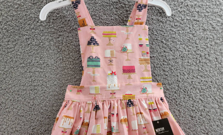 Worthy Threads Cakes Print Pinafore Dress Girl 6Y Pink Multi Sleeveless Pullover