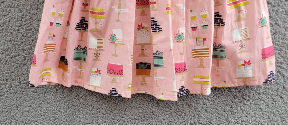Worthy Threads Cakes Print Pinafore Dress Girl 6Y Pink Multi Sleeveless Pullover