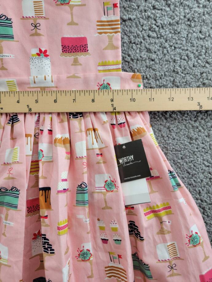 Worthy Threads Cakes Print Pinafore Dress Girl 6Y Pink Multi Sleeveless Pullover