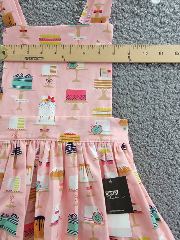 Worthy Threads Cakes Print Pinafore Dress Girl 6Y Pink Multi Sleeveless Pullover