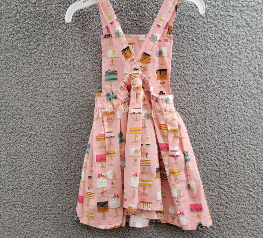 Worthy Threads Cakes Print Pinafore Dress Girl 6Y Pink Multi Sleeveless Pullover