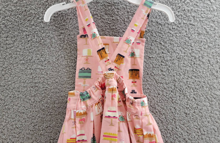 Worthy Threads Cakes Print Pinafore Dress Girl 6Y Pink Multi Sleeveless Pullover