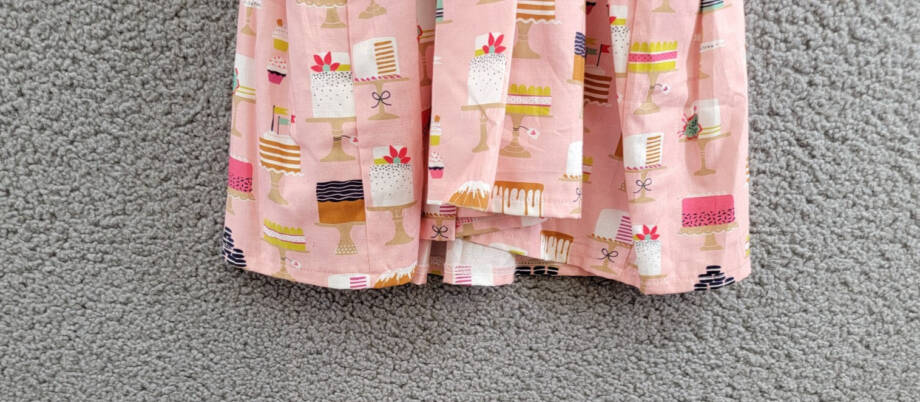 Worthy Threads Cakes Print Pinafore Dress Girl 6Y Pink Multi Sleeveless Pullover