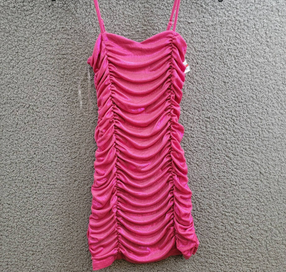 With Jules Ruched Sleeveless Dress Big Girls' XL Bright Pink Back Zip Closure