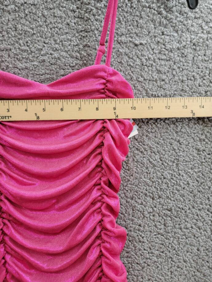 With Jules Ruched Sleeveless Dress Big Girls' XL Bright Pink Back Zip Closure