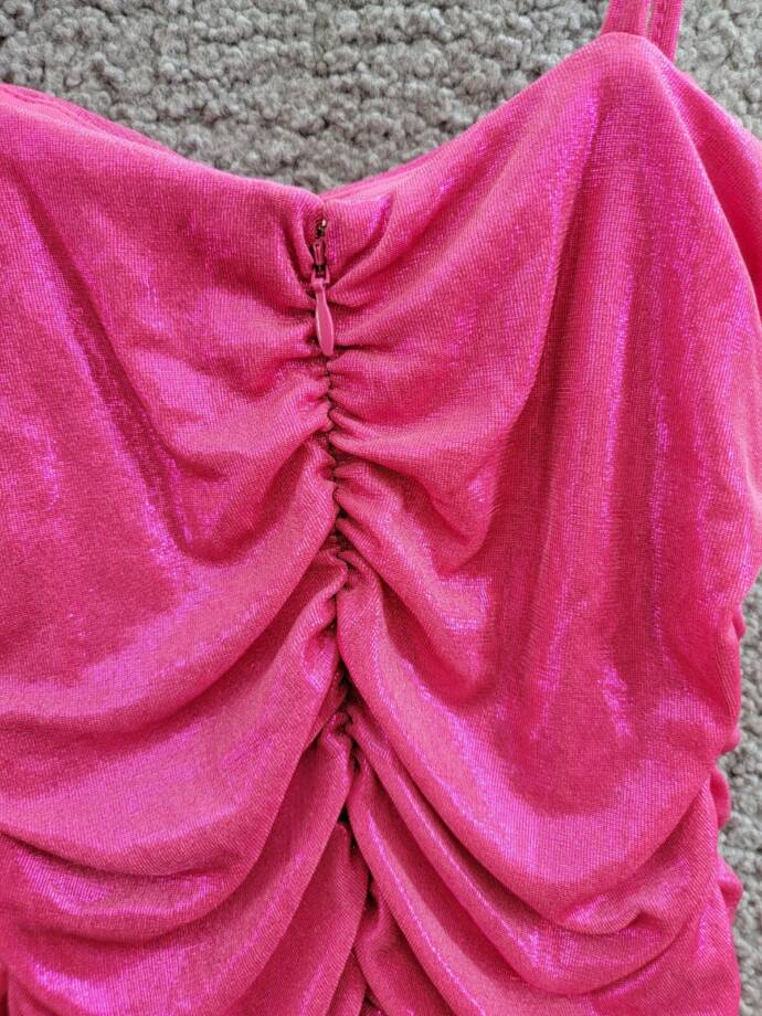 With Jules Ruched Sleeveless Dress Big Girls' XL Bright Pink Back Zip Closure