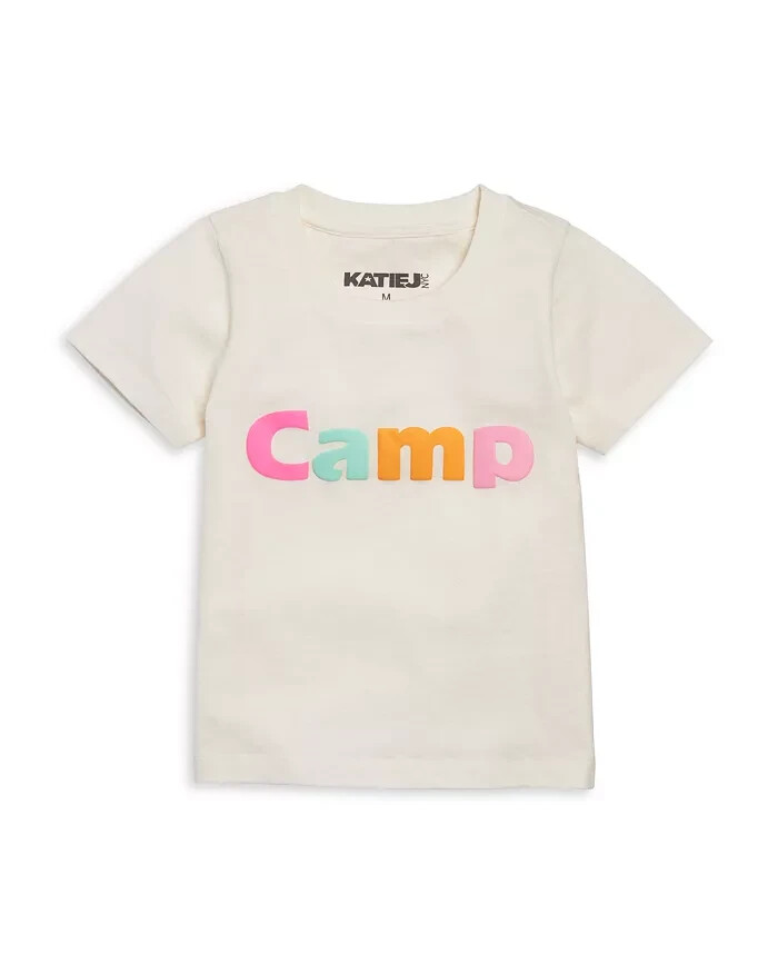 KatieJnyc Camp Tee Girls' M Vintage White Multi Crewneck Short Sleeve Pullover