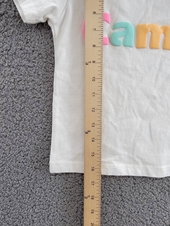 KatieJnyc Camp Tee Girls' M Vintage White Multi Crewneck Short Sleeve Pullover