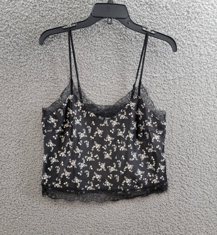 Lucy Paris Donna Lace Trim Camisole Women's XS Black Floral Vneck Pullover Style