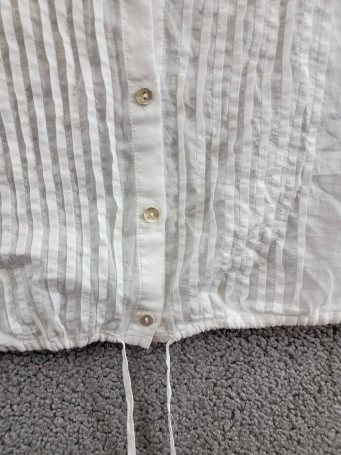 Bella Dahl Pintuck Crop Button Up Shirt Women's M White Solid Drawstring Hem L/S