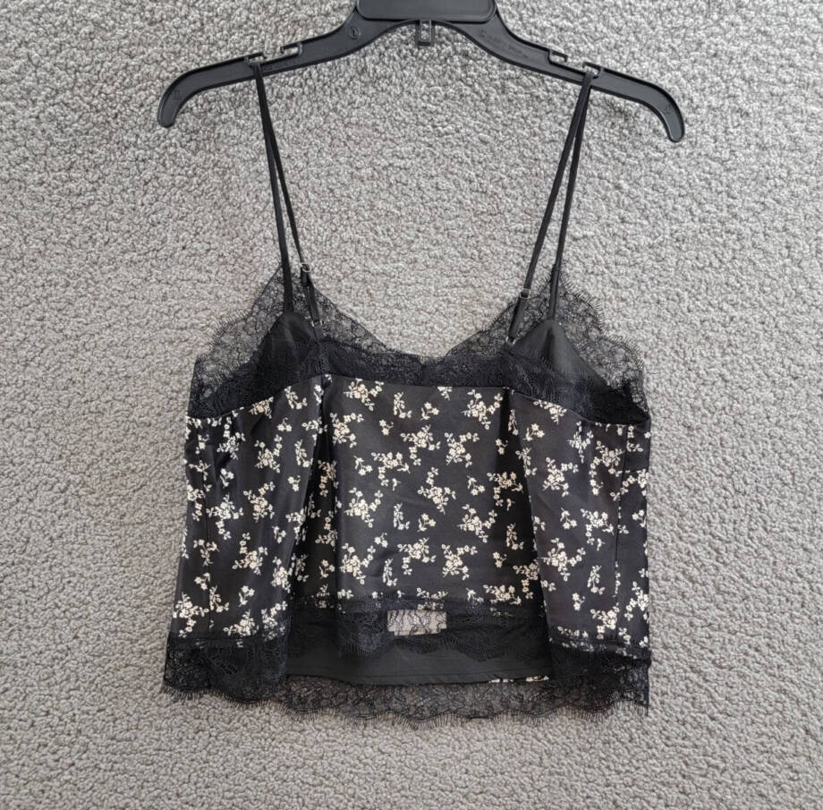 Lucy Paris Donna Lace Trim Camisole Women's XS Black Floral Vneck Pullover Style