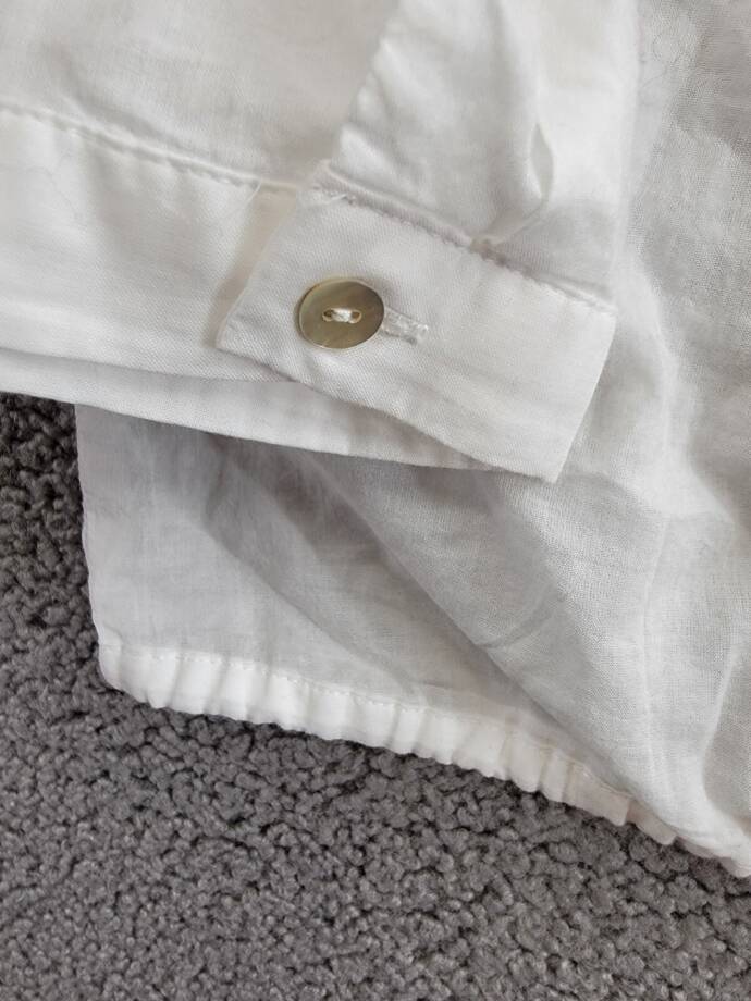 Bella Dahl Pintuck Crop Button Up Shirt Women's M White Solid Drawstring Hem L/S