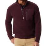 BASS OUTDOOR Quarter-Zip Long Sleeve Pullover Patch Sweater Men's S Fudge Ribbed
