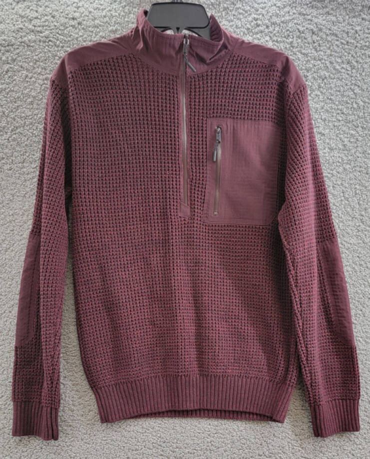BASS OUTDOOR Quarter-Zip Long Sleeve Pullover Patch Sweater Men's S Fudge Ribbed