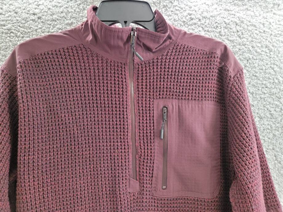BASS OUTDOOR Quarter-Zip Long Sleeve Pullover Patch Sweater Men's S Fudge Ribbed