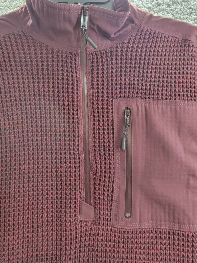BASS OUTDOOR Quarter-Zip Long Sleeve Pullover Patch Sweater Men's S Fudge Ribbed