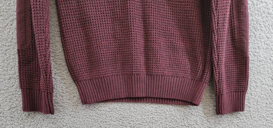 BASS OUTDOOR Quarter-Zip Long Sleeve Pullover Patch Sweater Men's S Fudge Ribbed