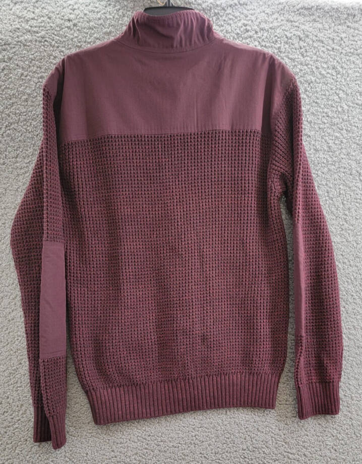 BASS OUTDOOR Quarter-Zip Long Sleeve Pullover Patch Sweater Men's S Fudge Ribbed