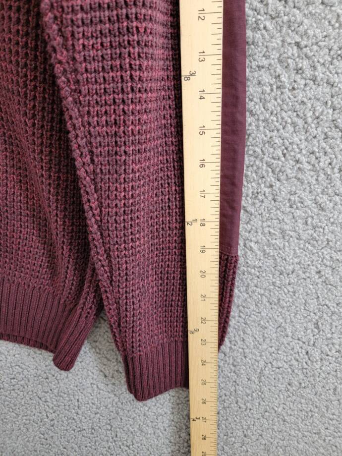 BASS OUTDOOR Quarter-Zip Long Sleeve Pullover Patch Sweater Men's S Fudge Ribbed