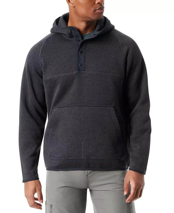 BASS OUTDOOR Regular-Fit Mixed-Media 1/4-Snap Hoodie Men's M Black Beauty L/S