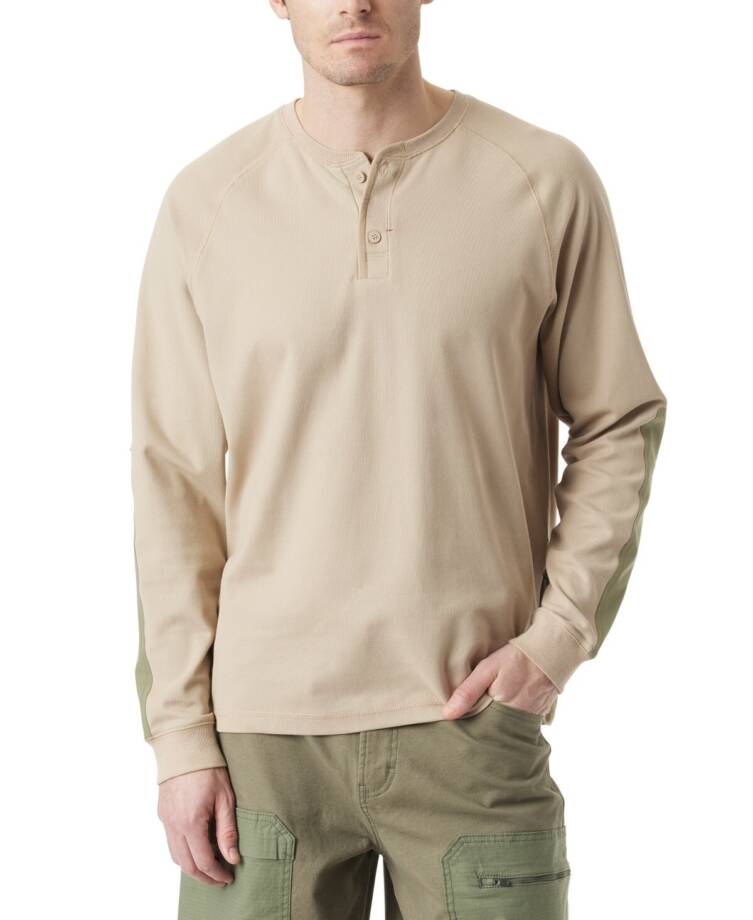BASS OUTDOOR Hiker Henley Long-Sleeve Thermal Top Mens S Trench Coat Ribbed Cuff