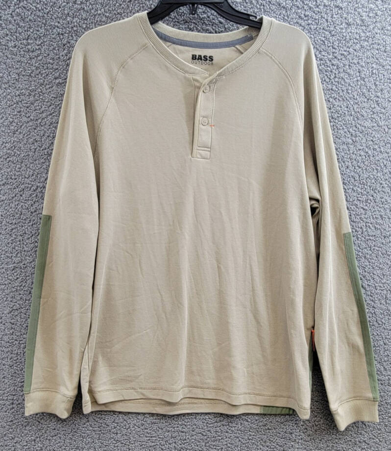 BASS OUTDOOR Hiker Henley Long-Sleeve Thermal Top Mens S Trench Coat Ribbed Cuff