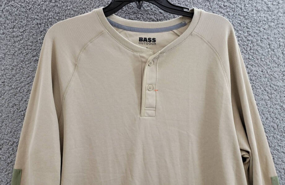 BASS OUTDOOR Hiker Henley Long-Sleeve Thermal Top Mens S Trench Coat Ribbed Cuff