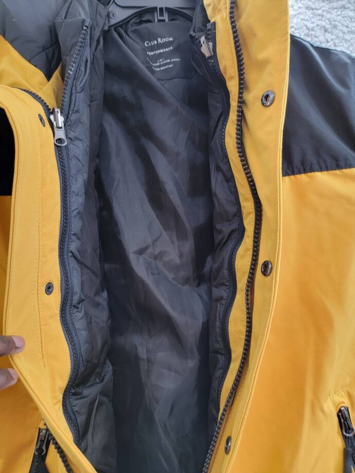 Club Room 3-in-1 All Weather Hooded Jacket Men's XL Yellow Snap Zip Closure L/S
