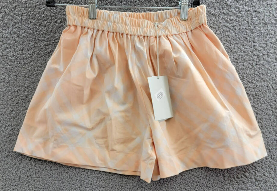 Burberry Marcy Check Shorts Big Girls 14Y Pastel Peach Elastic Waist Pull On