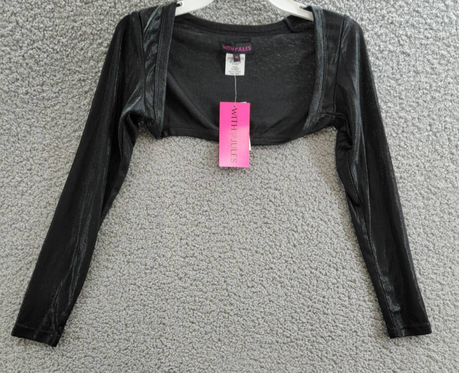 With Jules Open Front Cropped Shrug Big Girls' M Black Solid Long Sleeve Pull On