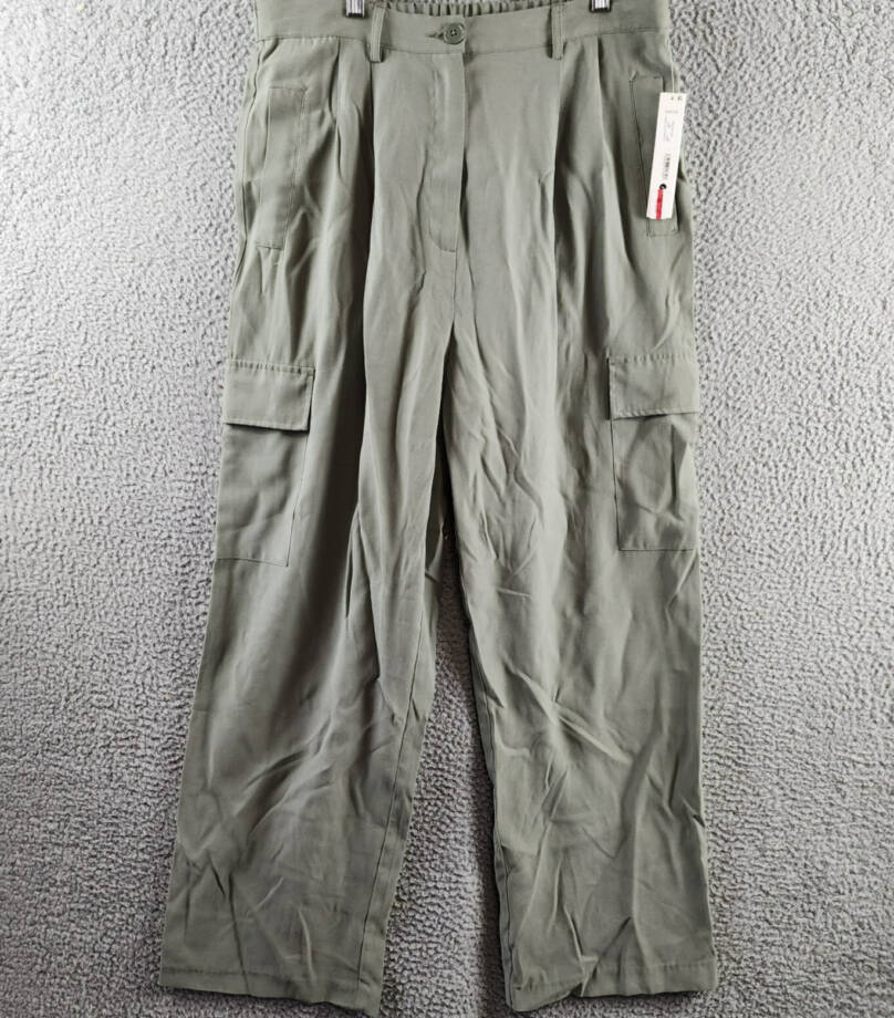 AQUA Pleated Cargo Pants Women's XL Basil Solid Side Pockets Button Zip Closure