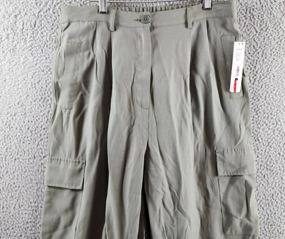 AQUA Pleated Cargo Pants Women's XL Basil Solid Side Pockets Button Zip Closure