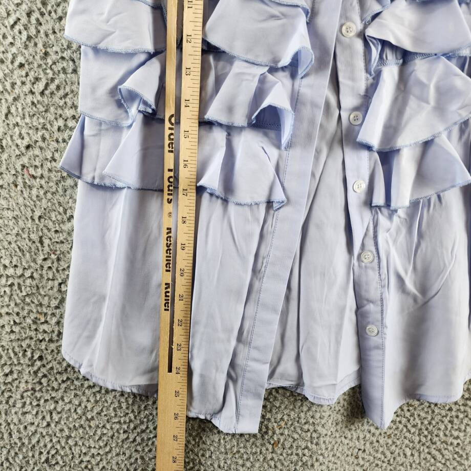 Gracia Sleeveless Ruffle Front Top Women's L Light Blue Collared Button Closure