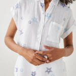 Rails Stitched Stars Whitney Linen Blend Button-Front Shirt Women's XL White S/S
