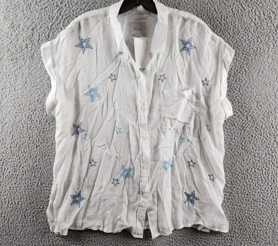 Rails Stitched Stars Whitney Linen Blend Button-Front Shirt Women's XL White S/S