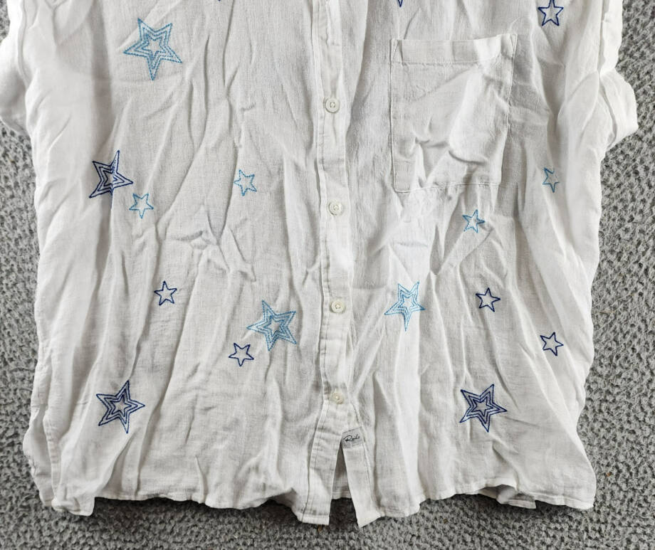 Rails Stitched Stars Whitney Linen Blend Button-Front Shirt Women's XL White S/S