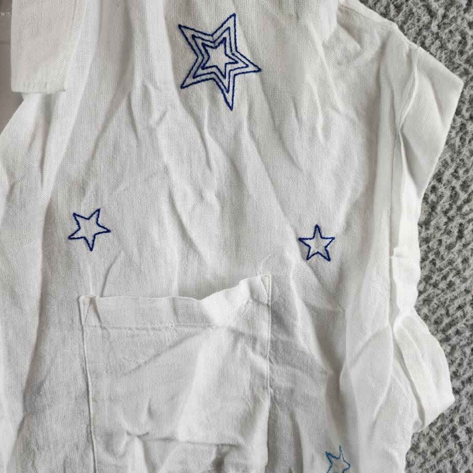 Rails Stitched Stars Whitney Linen Blend Button-Front Shirt Women's XL White S/S