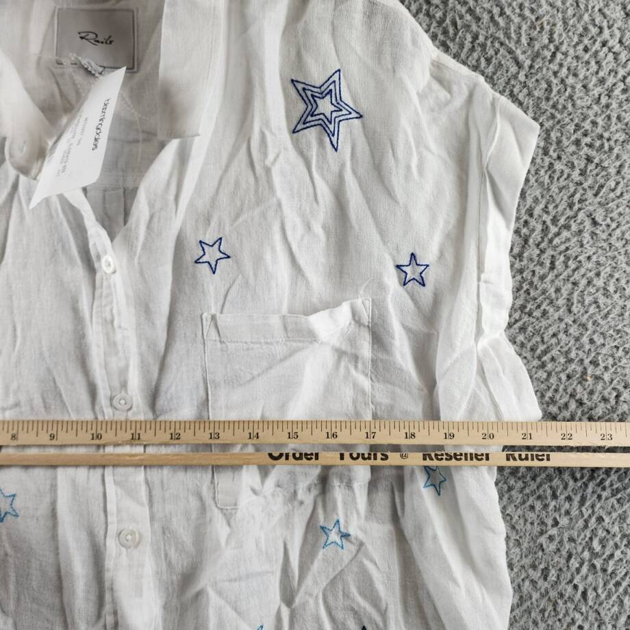 Rails Stitched Stars Whitney Linen Blend Button-Front Shirt Women's XL White S/S