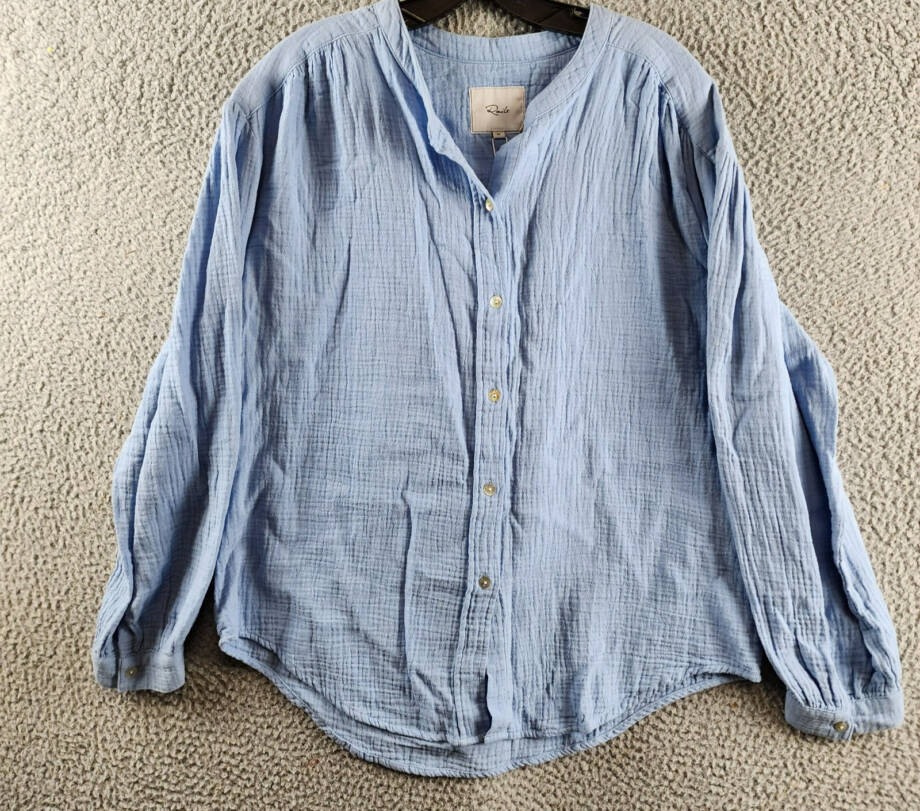 Rails Charlet Relaxed Fit Button Top Women's M Vista Blue Solid Long Sleeve