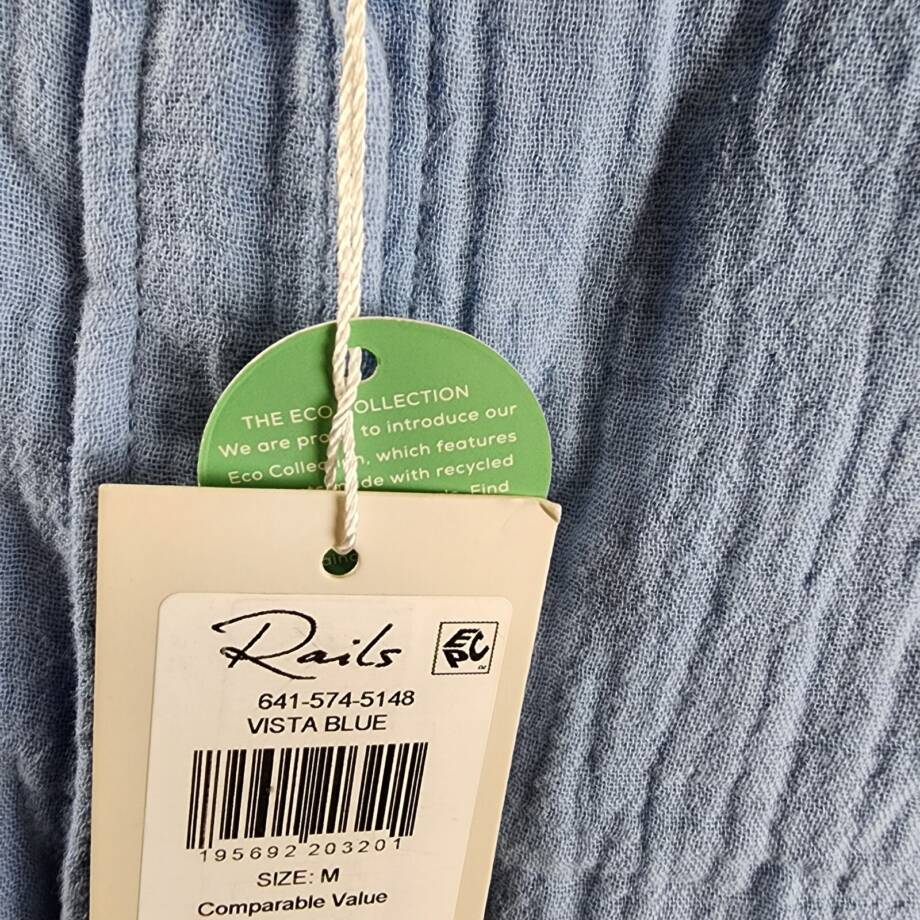 Rails Charlet Relaxed Fit Button Top Women's M Vista Blue Solid Long Sleeve