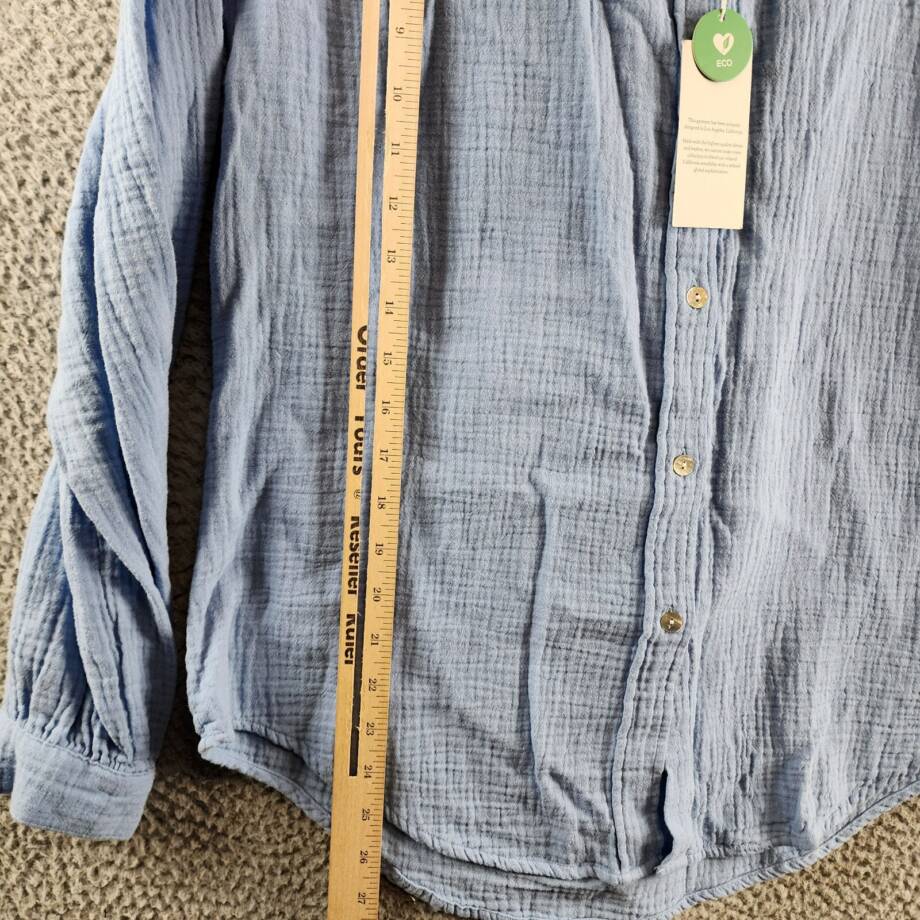 Rails Charlet Relaxed Fit Button Top Women's M Vista Blue Solid Long Sleeve