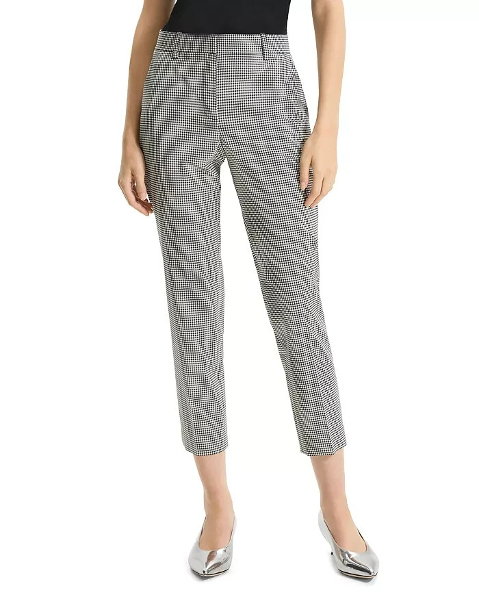 Theory Tailored Check Cropped Pants Women' 00 Black Multi Wool Blend Hook & Bar