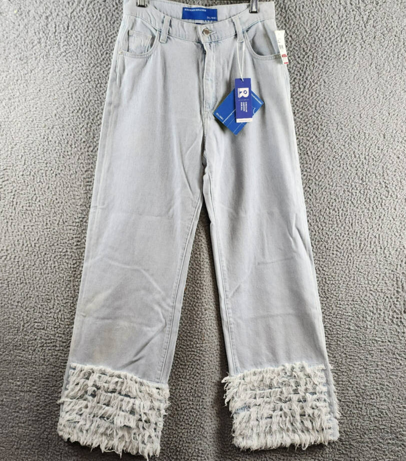 DL1961 x KSENIASCHNAIDER Zoie Fringe Wide-Leg Jeans Women's 24 Light Blue Denim