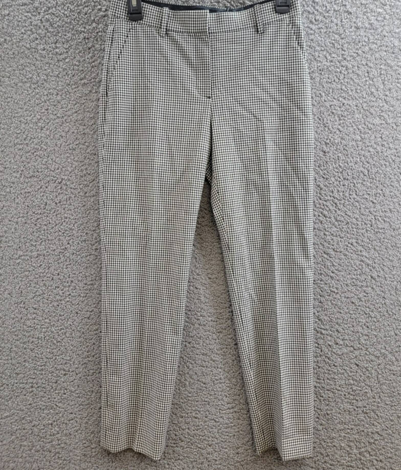 Theory Tailored Check Cropped Pants Women' 00 Black Multi Wool Blend Hook & Bar