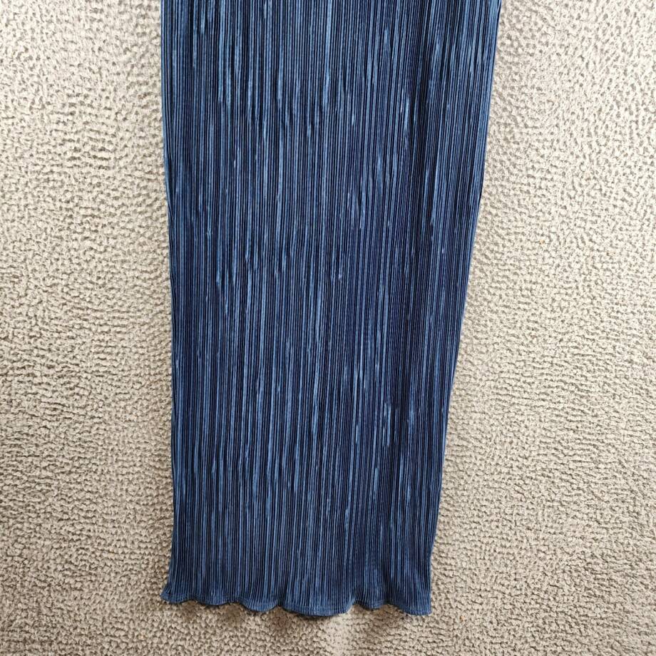 Renee C. Plisse Side Slit Maxi Skirt Women's L Dark Blue Elastic Waist Pull On