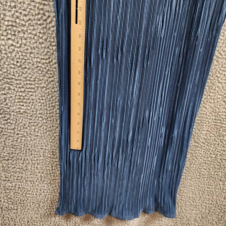 Renee C. Plisse Side Slit Maxi Skirt Women's L Dark Blue Elastic Waist Pull On
